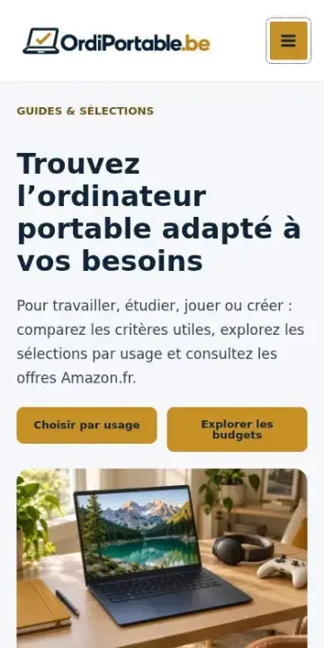 Page d’accueil d’OrdiPortable.be sur smartphone